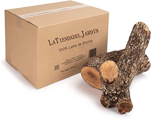 Suinga - 30Kg de Encina. Troncos Ideales para Chimeneas, Calderas, Estufas y Fuegos Duraderos en General. Leña Seca y de Poda Controlada. Hecho en España