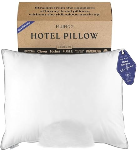 FluffCo Down Pillow with 600 Fill Power White Duck Down Side Sleeper Pillow | Hotel Pillow with 300 Thread Count | 100% Cotton Feather Pillows | Firm King Size Pillows -1Pack