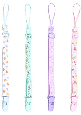 GHEART Clip per Ciuccio, Catenella Ciuccio Clip, Catenella Portaciuccio, Catenelle per Ciuccio per Bambini, per Giocattoli da Dentizione, Succhietto e Baby Shower, 4Pcs