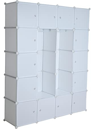 ESTEXO Regalsystem Würfelregal Steckregal mit Kleiderstange DIY Kunststoff Regal Stecksystem Kleiderschrank Weiß