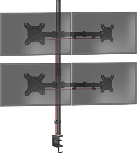 Duronic Four Screen Monitor Mount - 100cm Pole, Quad Display for 4 PC Screens 13-27” - Adjustable VESA 75/100 Mount for Home Office