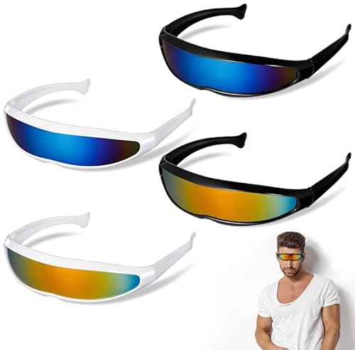 Veraing 4 Stück Futuristisch Zyklop Sonnenbrille, Schnelle Brille Schnelle Rave Brille PartyBrille Lustige Sonnenbrille für Cosplay Schmale Zyklopen Erwachsene Party Wrap Gläser Spiegel