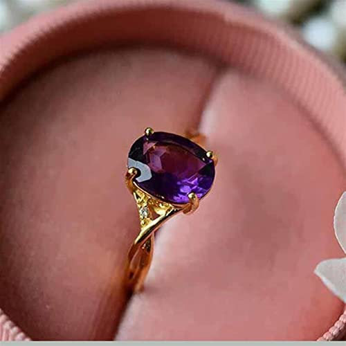 Damen-Hochzeits-Silberringe, glänzendes Amethyst-Ring-Schmuck, vergoldete Ringe, Damen-Wächter-Liebesring mit Geschenkbox (Purple Resizable)