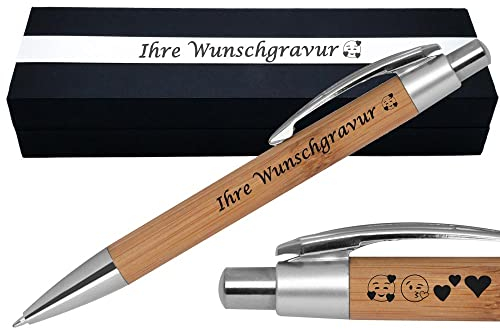 Juwelier Schönschmied Kugelschreiber mit Gravur aus Bambus | blau schreibend | Kugelschreiber personalisiert | Wunschgravur mit Symbolen PS216_OPTION_BOX_B