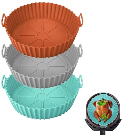 Atsmoce® 3 Packed Pot en Silicone pour Friteuse à Air, 20cm Air Fryer Silicone Pot Panier, Réutilisable Moule Silicone Air Fryer, Convient pour four, Micro-ondes, Friteuse à air (A)