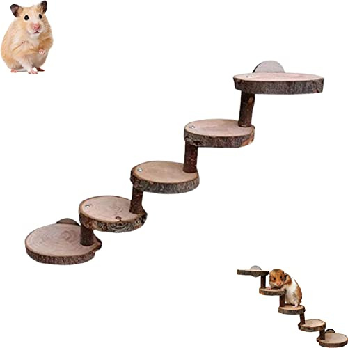 YANJI Hamsterleiter Naturholz, Hamster Kletterspielzeug, Hölzerne Hamsterleiter, Hamster Übungsspielzeug, Holzleiter Spielzeug, 5-Lagiges, für Mäuse, Ratten und Papageien
