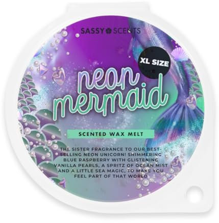 Sassy Shop Wax – Duftwachs, Neon Mermaid – Bio-Soja-Mischung Wachsschmelzen – luxuriöse, langanhaltende Düfte für jeden Wohnraum – veganfreundlich, XL-Größe 70 g