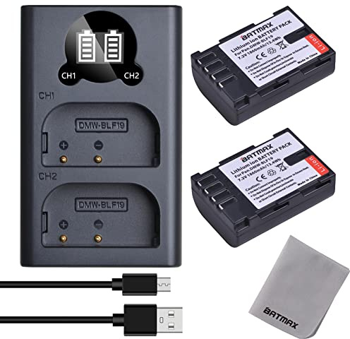 Batmax 2X DMW-BLF19 DMW-BLF19E Battery and LCD Charger with USB Type C port Compatible for Panasonic Lumix DC-G9 GH5 GH5S, DMC-GH3 GH3A GH3H GH3AGK GH3GK GH4 GH4H GH4GK
