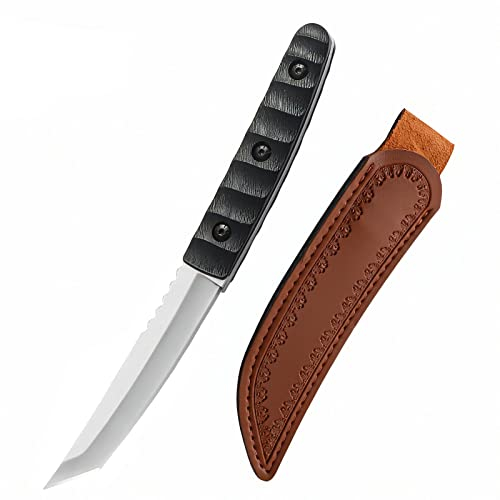 TIMKOSS Outdoor Survival Jagdmesser Feststehend Klinge Scharf Messer Full Tang Gürtelmesser mit Scheide für Camping Abenteuer Wandern Jagen Angeln (Quadrat)