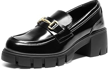 DREAM PAIRS Loafer Damen Bequeme Business Schuhe | Modisches Design, 5,5 cm Plateauabsatz, Gepolsterter Kragen, Weiche 5 mm Einlegesohle, Rutschfeste Sohle, Vielseitiger Stil
