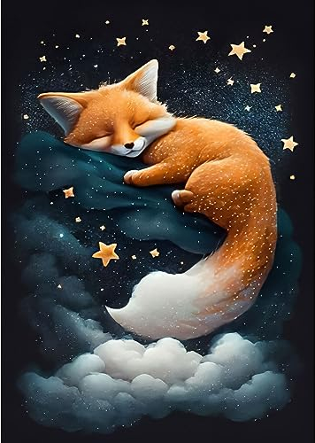 RICUVED Kits de Peinture Diamant de Renards, Kits de Peinture Diamant 5D Étoile pour Adultes Diamants Ronds Animaux Kits de Peinture Diamant de Kits d'Art Cristal Diamant pour la Décoration 30x40cm