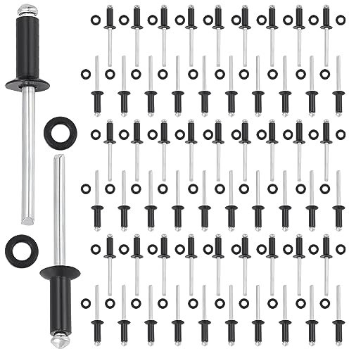 PLIGREAT 200 Pcs Remaches ciegos de brida y juntas de goma, remache ciego de aleación de aluminio con caja, remaches para unir tubos de placa de metal automotriz, 4.8 * 14 mm