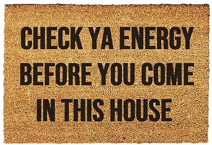 Giftstory Kokosmatte Fußmatte Kokos Check YA Energy für Innen und Außen 60x40 Fussmatte Haustür - Willkommen Doormat Mat Lustig Türmatte - Geschenk Gift Gadget