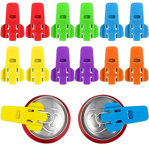 12 piezas Anilla para Latas Bebidas, Abrelatas Portátil para Bebidas, Tapa Lata Antipolvo Reutilizable, Latas Bebidas Abrelatas, Abrelatas Cerveza Refrescos, para Coca Cola, Refrescos, Multicolor