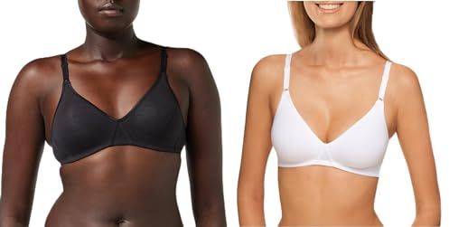 Nur Die 2er Pack Baumwoll BH bügelloser doppellagiger Softcup-BH Bra weich bequem unsichtbar nahtlos unter der Kleidung Damen