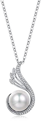 FANCIME Damen Halskette mit Süßwasser Zucht Perlen Anhänger Kette con Zirkonia aus 925 Sterling Silber mit Natürlicher Perlen Edelstein Juni Geburtsstein Schmuck für Mädchen - Kettenlänge: 40 + 5 cm