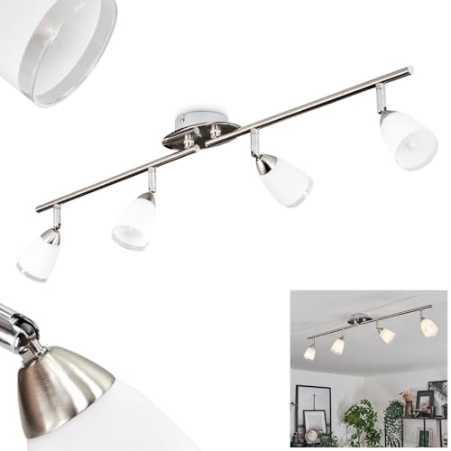 Deckenleuchte Holualoa, moderne Deckenlampe aus Metall/Glas in Nickel-matt/Weiß/Klar, Leuchte mit verstellbaren Schirmen aus Glas (Ø 6 cm), 4-flammig, 4 x G9 LED inkl., 245 Lumen, 3000 Kelvin