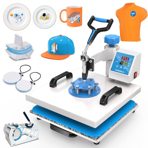 Horgelu 5 in 1 Heat Press Machine 15 x 15 Inch Heat Transfer Machine 360-Degree Swing Away Multifunction Digital Sublimation Combo Heat Press for T Shirt Mug Hat Plate for Commercial Home 110V