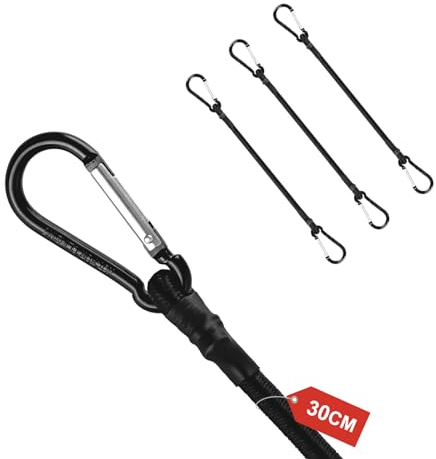 TaoTazon Spanngummi mit Karabiner, 30 cm Expander mit Karabiner, 4 Stück Expander mit Haken, Starker Spanngurte mit Haken, Gummispanner mit Haken