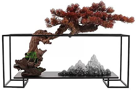 Gefälschte Pflanzen Künstlicher Bonsai-Baum, neuer chinesischer Stil, roter Simulations-Willkommenskiefer-Bonsai-Baum, 23,6 Zoll, große Desktop-Dekoration, künstlicher Baum, Wohnzimmer-Dekoration, Sim