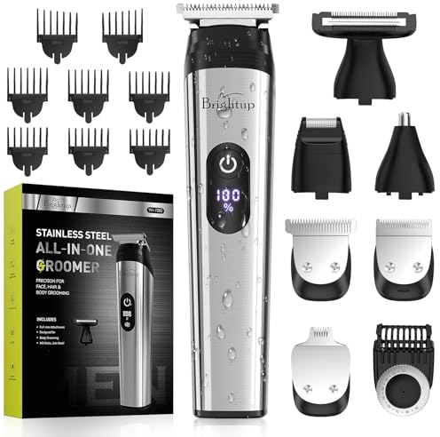 Brightup Barttrimmer Herren, Bartschneider für Männer, IPX7 wasserdichte Haarschneidemaschine Haartrimmer für Bart, Kopf, Körper, Leiste und Gesicht, Elektrischer Rasierer