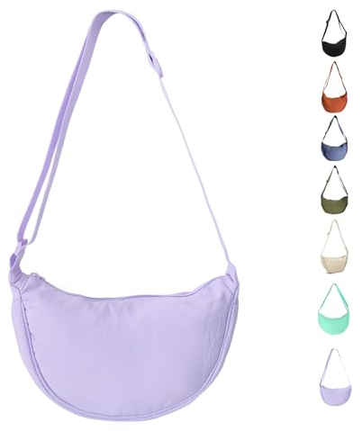 Uwiyo Halbmond Tasche Damen Nylon Crossbody Moon Bag Hobo Halfmoon Bag Halbmond Umhängetasche Dumpling Schultertasche mit verstellbarem Gurt für Damen Mädchen (Lila)