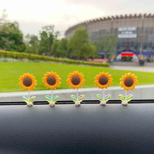 Changtai Auto Deko Innenraum Klein, 5 Stück Wackelfigur Sonnenblumen Auto-Ornamente Interieur Dekorationen Zubehör Verzierung Autodeko für Auto Armaturenbrett Computer Tisch Büro Wohnzimmer