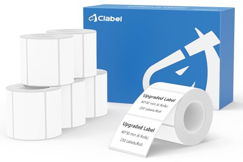 CLABEL 6 Rollen 40x30mm Thermo Weiß Etikettenband für Etikettendrucker Selbstklebend Klebeetiketten zum Beschriften Aufkleber für Schule Unternehmen Geschäft Zuhause, 230 Stück/Rolle(1,57x1,18)