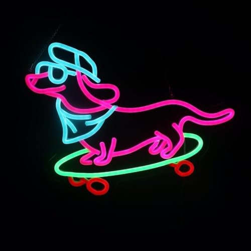 Dackel-Hunde-Skateboarding-Neonschild, Skateboard-Dackel-LED-Schild, Hundeskateboarder, LED-Licht, Hunde-Dackel, Skateboard-Spieler, Neonlicht, Kinderzimmer, Spielzimmer, Wandkunst, Weihnachten,