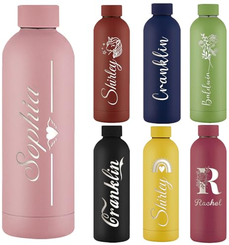 Gourde Personnalisée de 500 ml Bouteille d'Eau Gravée Avec Nom Logo, Gourde Isotherme Personnalisable Pour l'École Le Bureau Et Le Sport