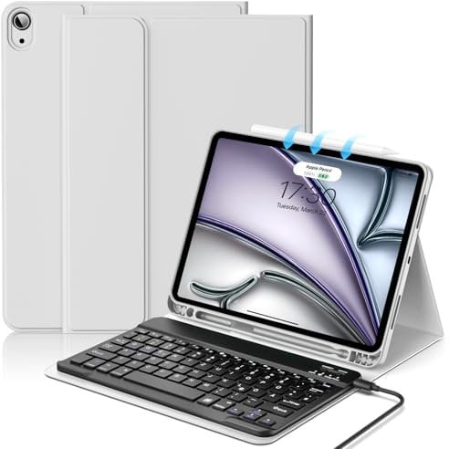aoub Hülle mit Tastatur für iPad Air 11 Zoll 2025 M3/2024 M2 7./6./ 5./ 4. Generation 2022/2020, Tastatur mit Hülle für iPad Air 11 Zoll/ 10,9 Zoll, QWERTZ Layout, Grau