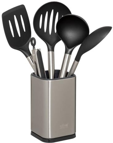 5five - 5 ustensiles de cuisine avec pot de rangement en inox