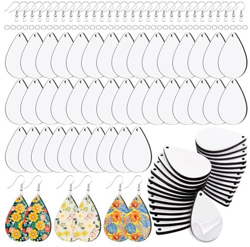 MILUZD 180 Stück Sublimations-Ohrring-Rohlinge, Großpackung mit Ohrringhaken und Biegeringen, Unfertige MDF-Ohrring-Rohlinge in Tropfenform