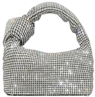 LHSJYG Strass Clutch Geldbörsen Griff Strass Knoten Abendtaschen Silber Kristall Top Griff Tasche for Frauen Geldbörsen und Handtaschen Handtasche Tote(Silver)