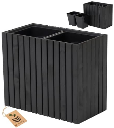 HOMERZO Pflanzkübel Holz – imprägniert wetterfest – mit herausnehmbarem Kunststoffeinsatz – Hochbeet Blumenkasten für Balkon Garten Terrasse (Vertikal-anthrazit 67x36 H55 cm)
