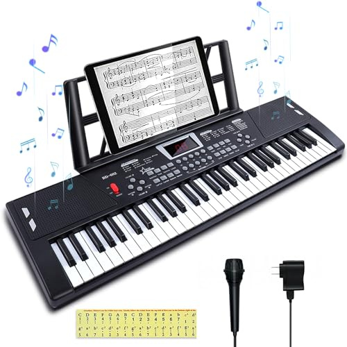 Piano à 61 touches, clavier de piano pour enfants avec haut-parleur intégré, support de partition et alimentation électrique, clavier électronique portable pour débutants