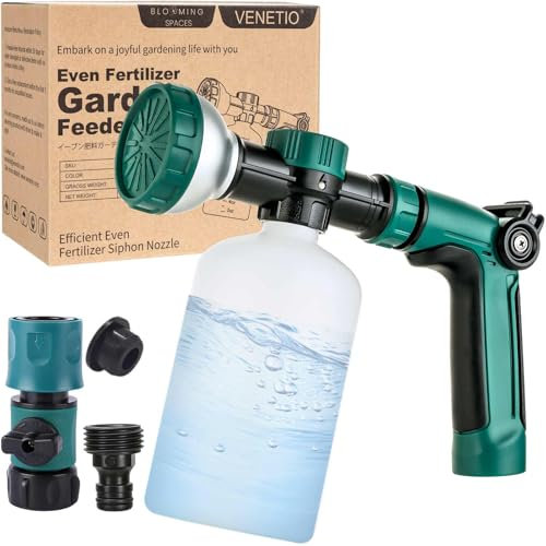 VENETIO 8-Dial Lawn & Garden Feeder Pro with Quick Connect Fittings and 16oz Bottle for Uniform Fertilizing & Watering Plants | Precision Liquid Fertilizer Sprayer | Hose Spray Nozzle for Dog Shampoo