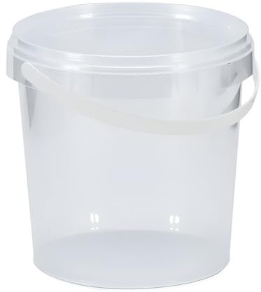3 x 1L Plastic Bucket Pail + Handle & Lid - Heavy Duty ¦ Food Grade BPA Free ¦ Multi-use Fermentation Feed Dry Food Liquid Chemicals Hydroponics Storage Container CLEAR