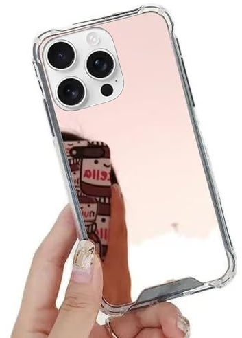 Rnrieyta Miagon Mirror Case for iPhone 14 Plus,Makeup Mirror Effect Bright Reflection Hard Mirror Back Bumper Rubber Phone Cover for Girls Women