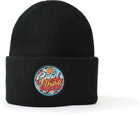 minifan Outdoor Strickmütze: Vibes - Beanie Männer Frauen Mütze Wintermütze Hippster Herbst Wald Natur Klettern Outdoor Wandern Geschenk für Herren Damen Coole Ski Mütze (Black)