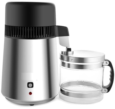 Water Distiller, 304 Stainless Steel Distilling Water Purifier, with Glass Container, 750W Countertop Water Distiller for Home (Silver)
