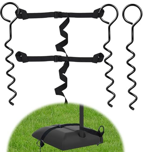 Basketball Goal Anchor Tie Down Kit High Wind Basketball Hoop Anchor For Secure Durable Court Setup Corkscrew Shape Trampoline Anchor Kit with 3 Anchor and 2 Adjustable Strap Heavy Duty Ground Stakes