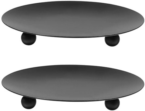 2 PCS Candle Plates Metal Candle Dish Pillar Candles Tray Coaster Decorative Iron Pillar Candles Plate Black Iron Plate Holder for Incense Cones Spa (3.54×3.54×0.51inches)