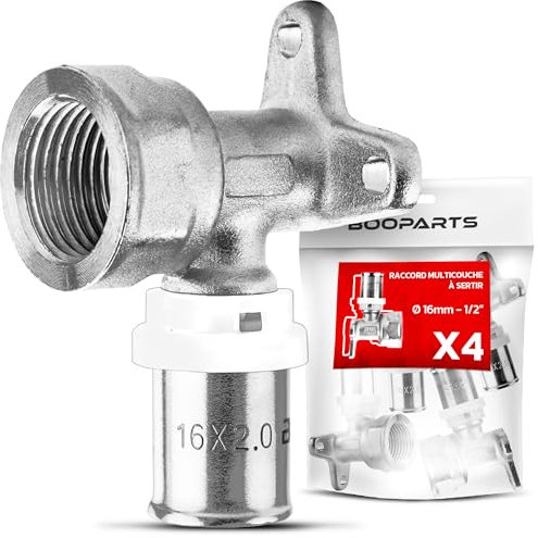 BOOPARTS - 4 pièces - Console murale à sertir - raccord coude male à sertir - raccord à sertir multicouche Ø16-1/2 (15/21) contour TH - pour raccorder un tube multicouche de diamètre 16
