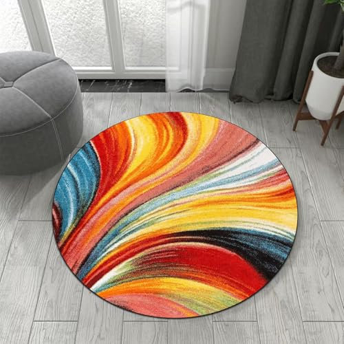 ARUGYTEI Teppich Rund, ø 70 cm, Kurzflor Innenbereich Rutschfester Teppiche fürs Wohnzimmer Esszimmer Schlafzimmer Sofa,Modernes Design, Rot, Orange, Gelb, Blau, Schwarz, bunt,