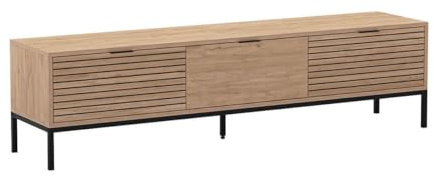 AltoBuy Appa - Meuble TV 180cm 3 Tiroirs Aspect Bois Tasseaux Pieds Métal
