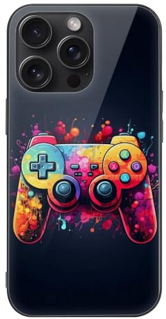CRIVOTA Hülle Für iPhone 15 Pro Max - Ganz Neues Spiel-Controller-Design, Glas-Rückseite + TPU, Kratzfest, Nach Militärstandard Getestet, Perfekte Passform, Handyhüllen Für Jungen Und Mädchen