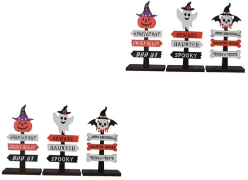 Zerodeko 2 Sätze Halloween Spinne Holzschild Ornamente Halloween Party Dekorationen Trick Or Treat Tischaufsatz Kugeln Halloween Geist Tischschilder Halloween 3 Stück * 2