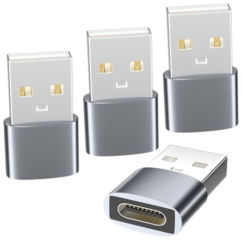 Adaptador USB C 4 unidades para iPhone 16/15/14 Series, adaptador USBC hembra a USB-A, cargador de fuente de alimentación para iPad 10 2024 Mini 7 Air 6, Apple Watch 8 9, Samsung Galaxy S25 A55 Ultra