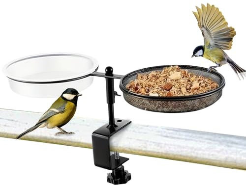 Bebederos para Aves Exterior | Fuente De Agua para Jardín con Bebedero | Plato De Agua para Animales con Bandeja Desmontable Y Cuenco Ajustable para Barandillas De Balcón Y